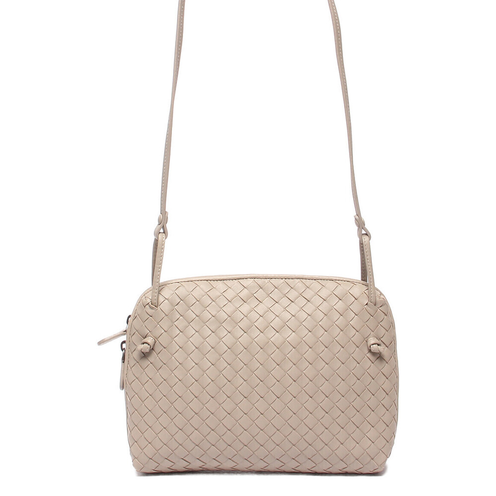 Bottega Veneta Leather Shoulder Bag Greige Gray Intrecciato
